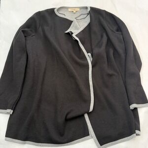 Lineamaglia Womens Black Knit Open Wool Cardigan‎ Grey Italy XL Preppy Grandma